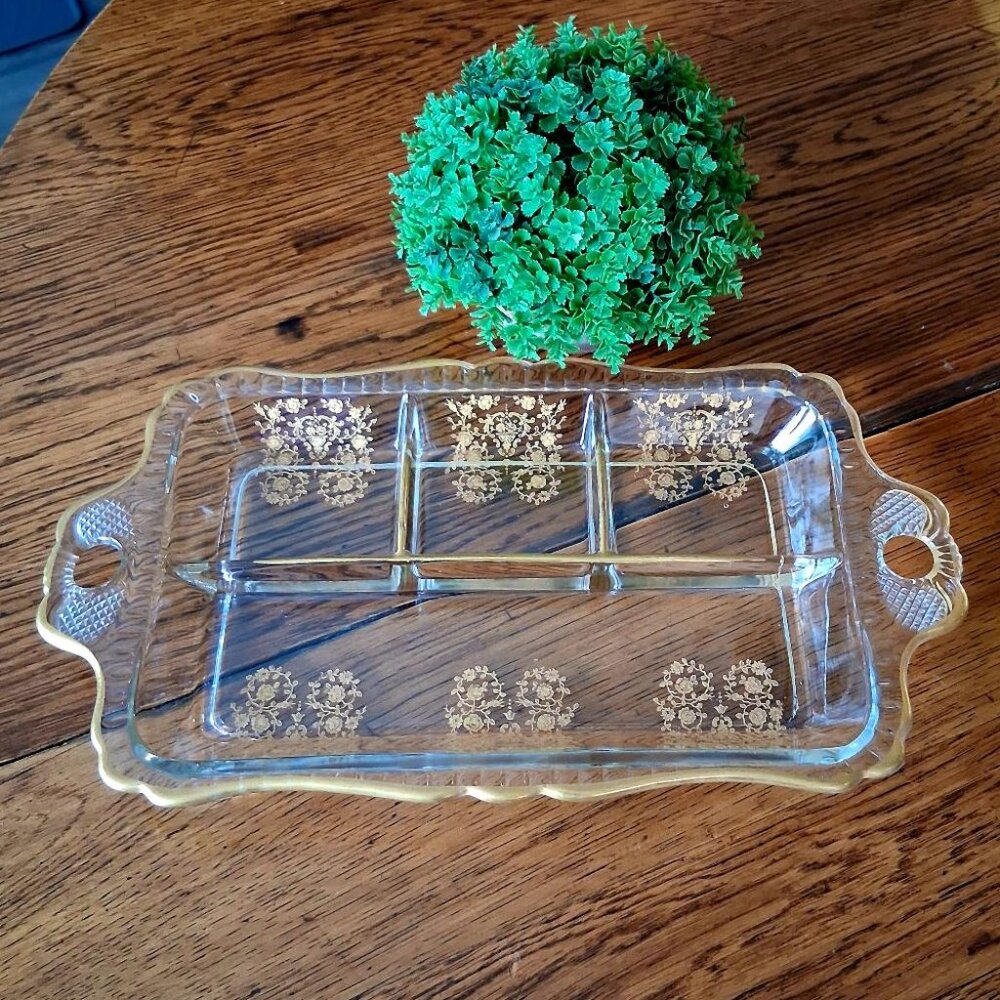 RARE Vintage 1920s French St. Louis Crystal Relish Dish/Micado Pattern
